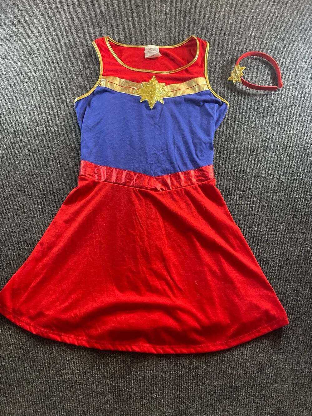 Marvel Captain Marvel Costume Dress And Headband Set girls size large halloween